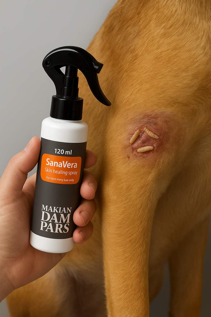 لارو مگس در زخم سگ