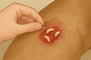 لارو مگس در زخم سگ